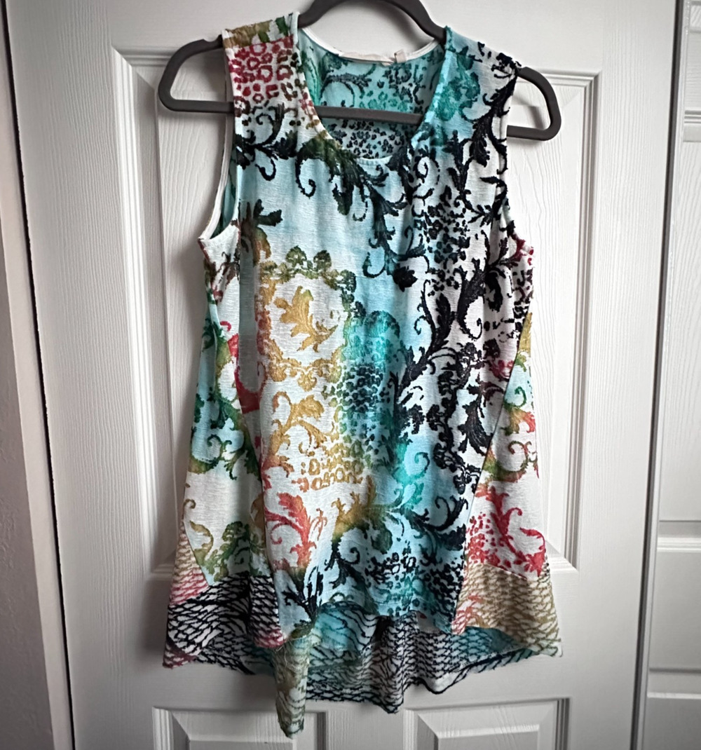 Soft Surroundings Multi Color Damask Burnout Asymmetric Tank Boho Whimsigoth MED